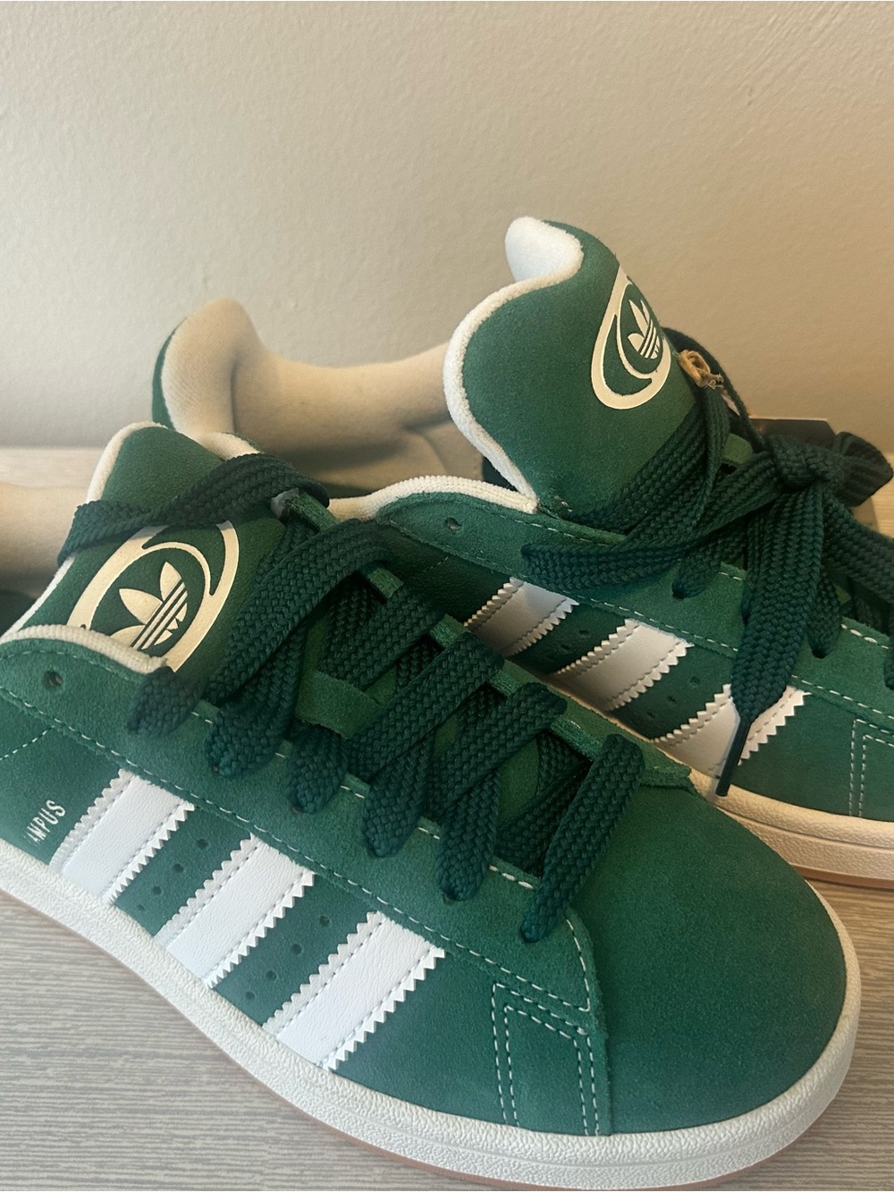 adidas Kids Green Suede Sneakers with White Three Stripes